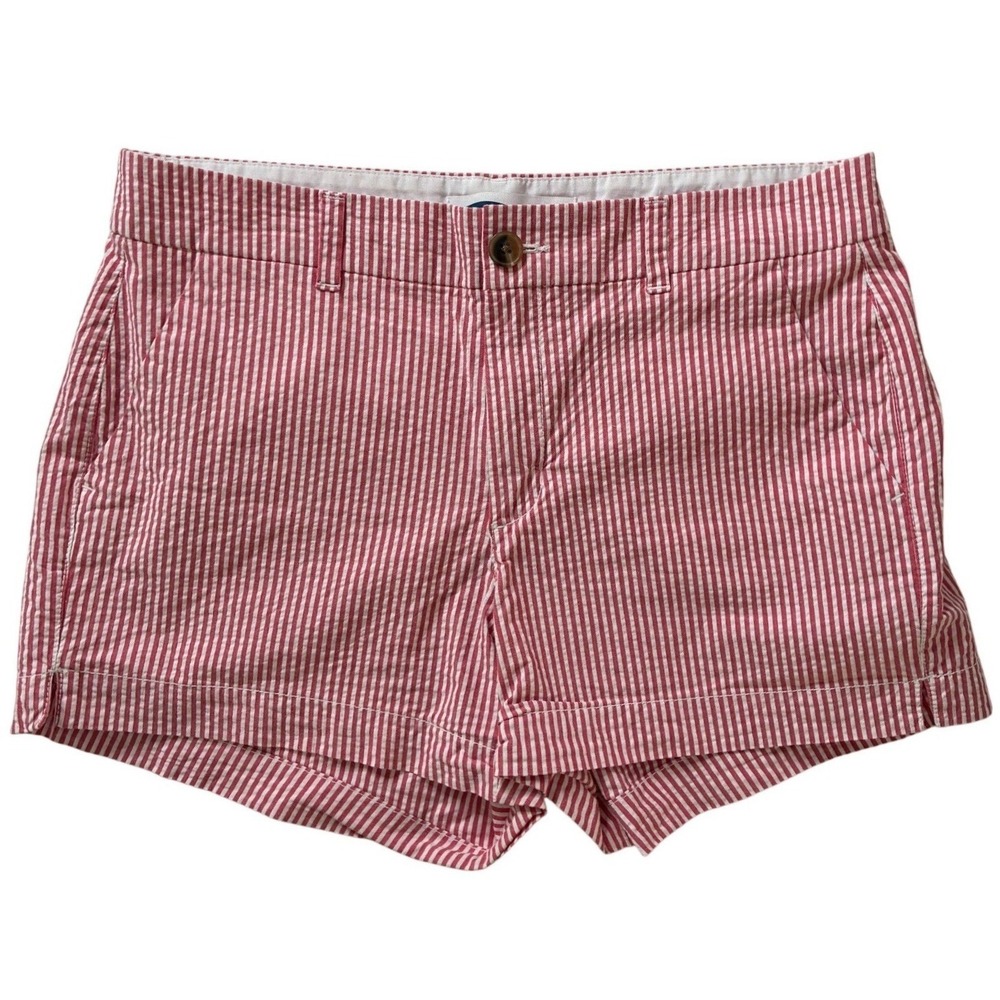 Old Navy Everyday Short Womens 8‎ Red White Excellent Seersucker Mid-Rise Stripe